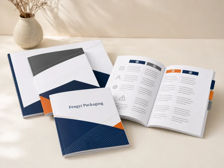 Fengyi Packaging concept mockup of custom multi-language printed manuals