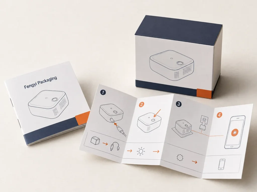 Fengyi Packaging concept mockup of compact quick start manuals