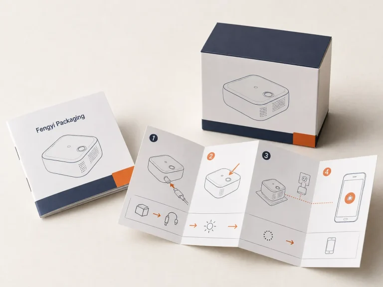 Fengyi Packaging concept mockup of compact quick start manuals
