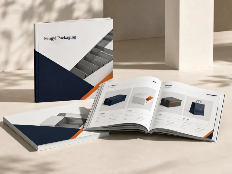 Fengyi Packaging concept mockup of a custom printed product catalog