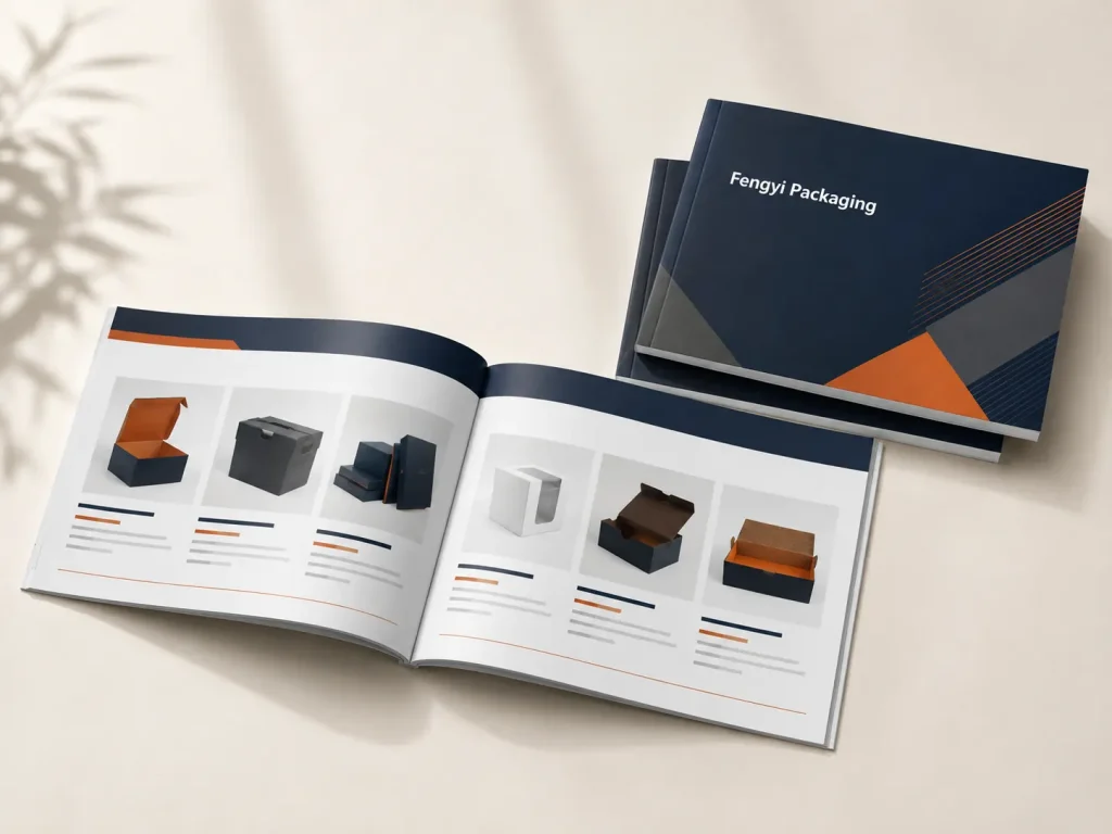 Fengyi Packaging concept mockup of custom printed sales catalogs