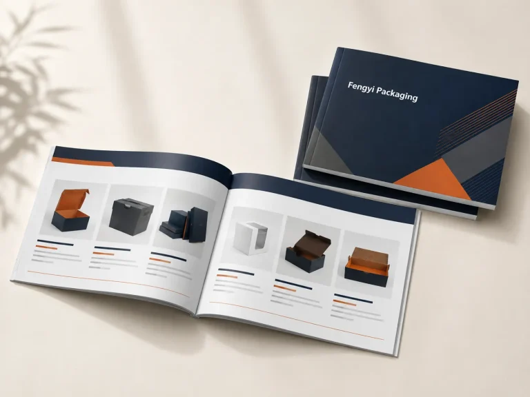 Fengyi Packaging concept mockup of custom printed sales catalogs