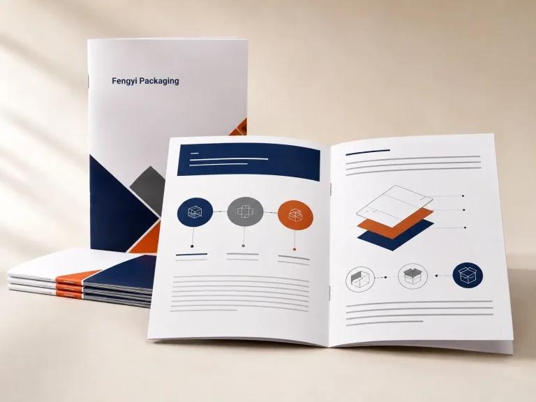 Fengyi Packaging concept mockup of saddle-stitched product guides