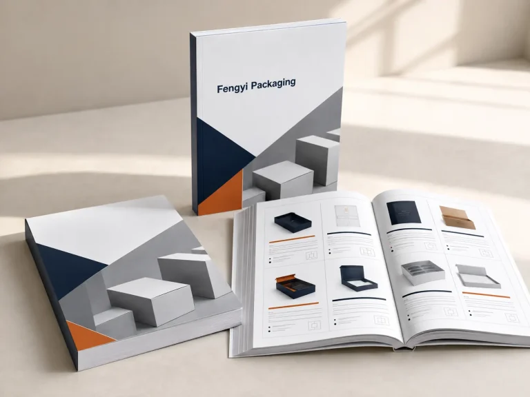 Fengyi Packaging concept mockup of perfect-bound product catalogs