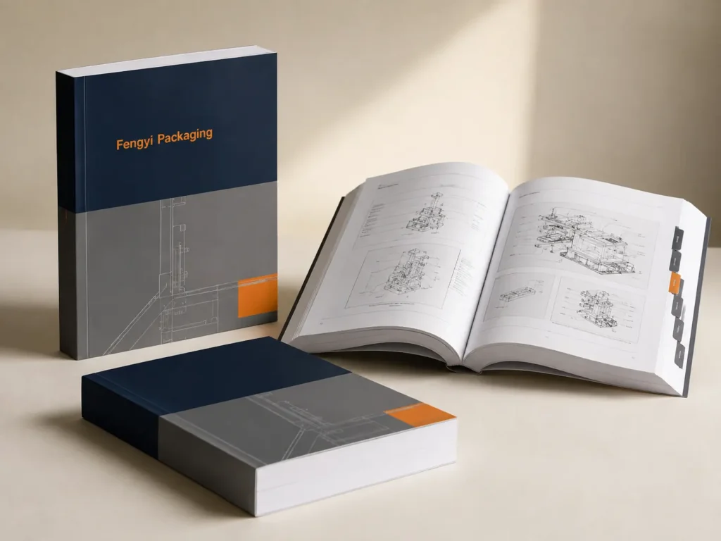 Fengyi Packaging concept mockup of perfect-bound printed manuals