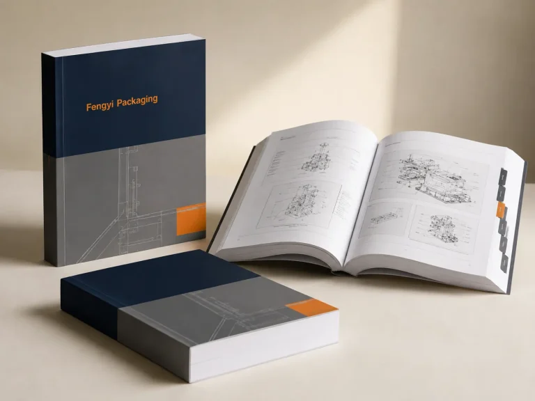 Fengyi Packaging concept mockup of perfect-bound printed manuals
