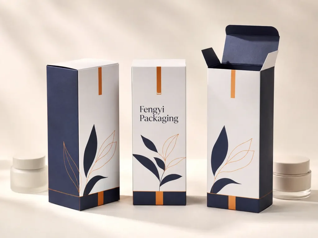 Fengyi Packaging concept mockup of premium cosmetic folding cartons