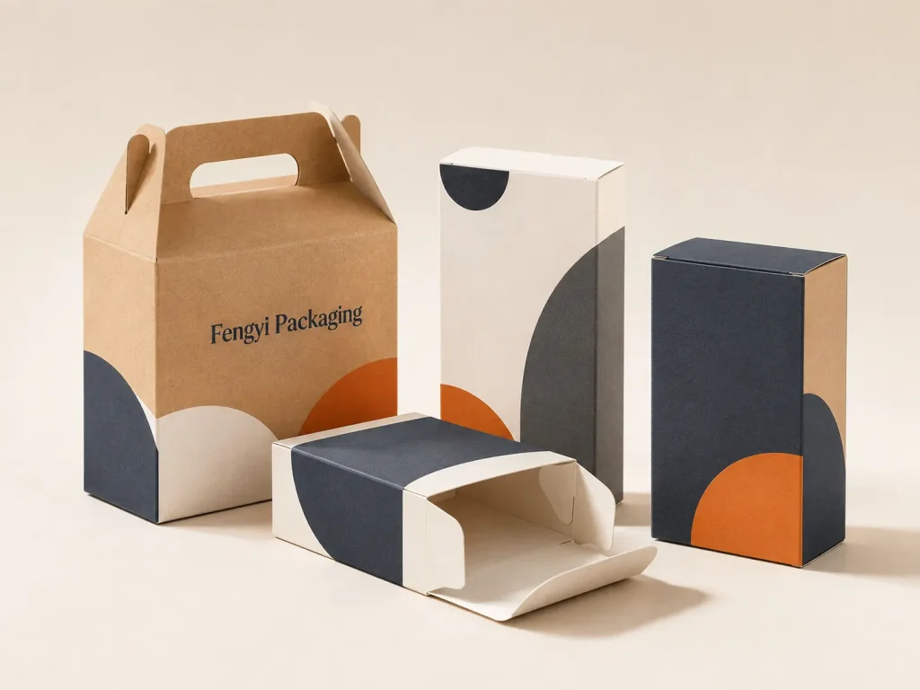 Fengyi Packaging concept mockup of custom paperboard food packaging cartons