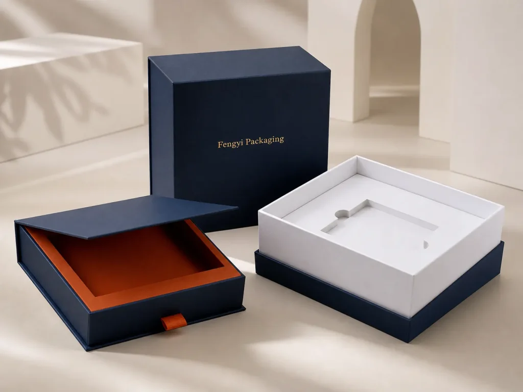 Fengyi Packaging concept mockup of premium rigid gift boxes