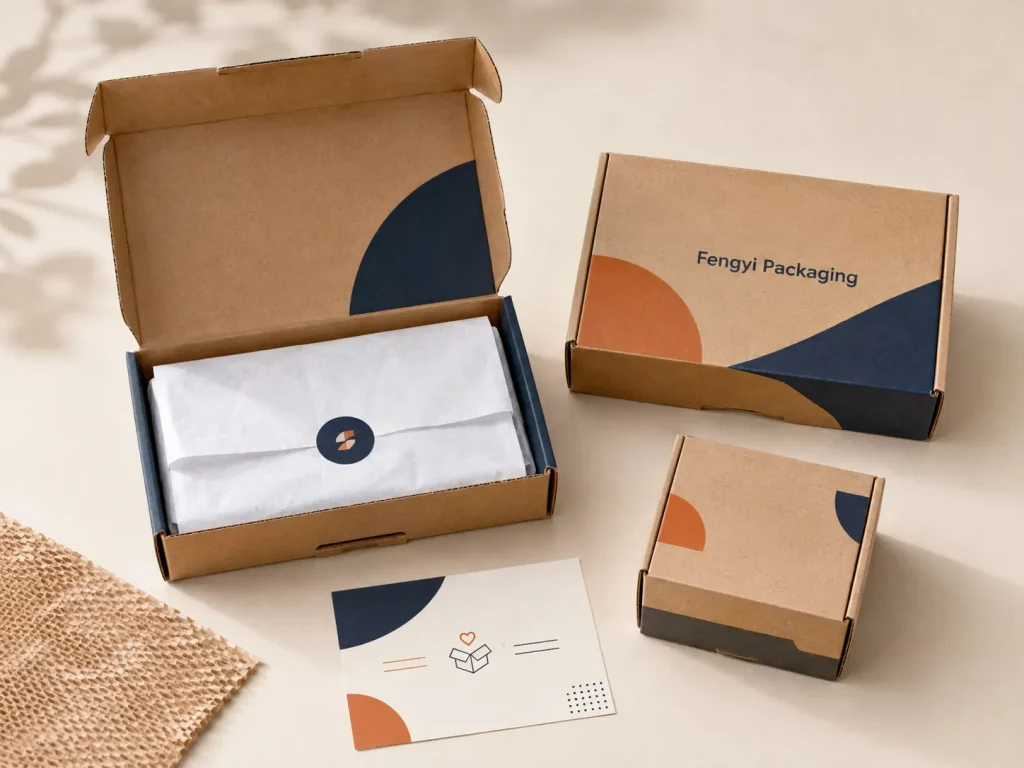 Fengyi Packaging concept mockup of e-commerce mailer boxes