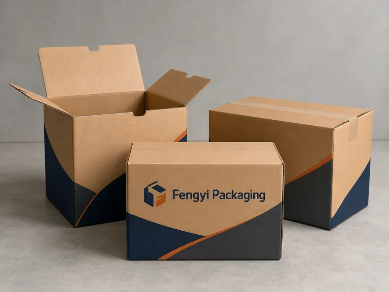 Fengyi Packaging concept mockup of printed corrugated shipping boxes