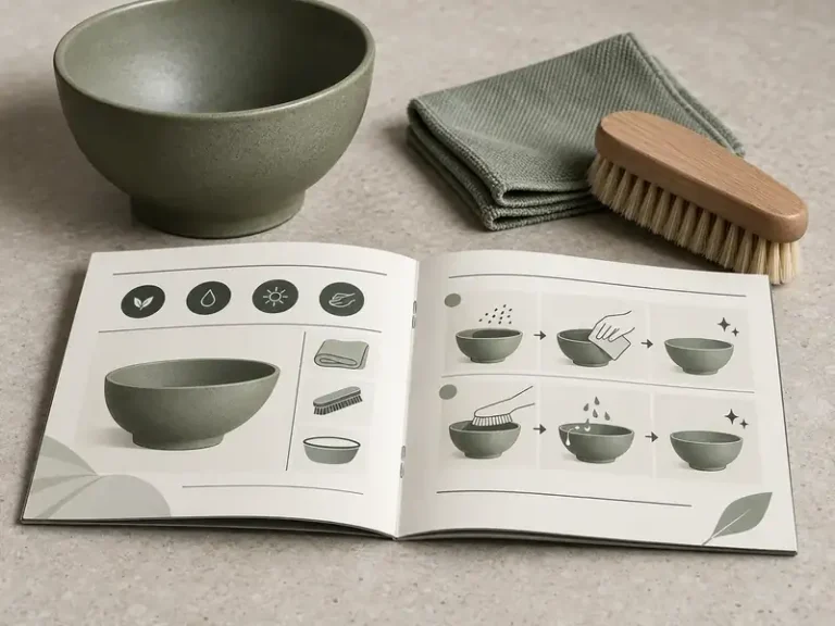 Custom care and maintenance guide with material-care pictograms