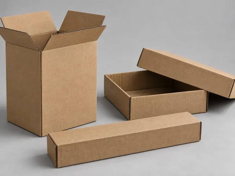Kraft corrugated case sample set with tall, lidded and long box structures