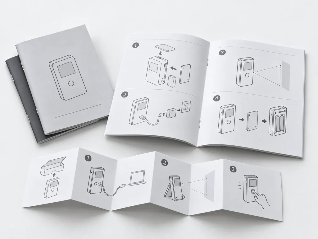 Fengyi Packaging concept photo of custom printed instruction manuals and folded quick-start guide
