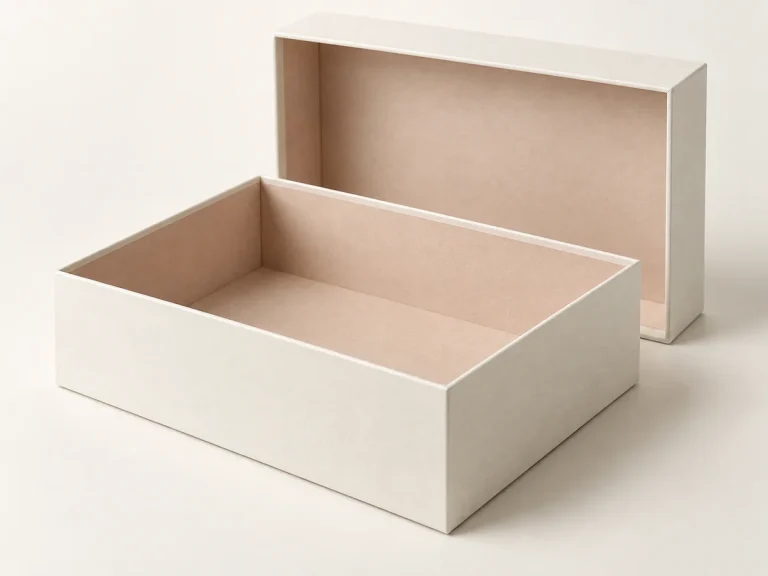 Ivory lift-off lid rigid box with blush beige interior