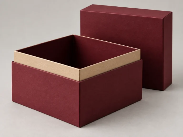 Burgundy neck rigid box with contrasting champagne inner collar