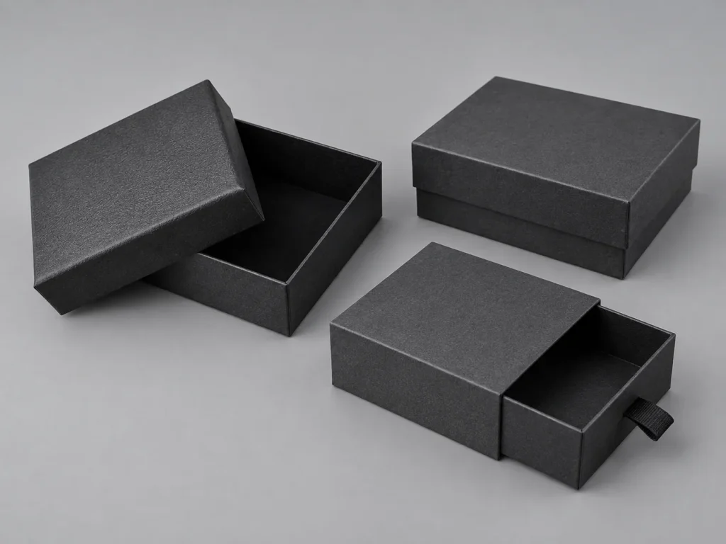 Fengyi Packaging concept photo of custom rigid paper boxes in lift-off lid and drawer styles