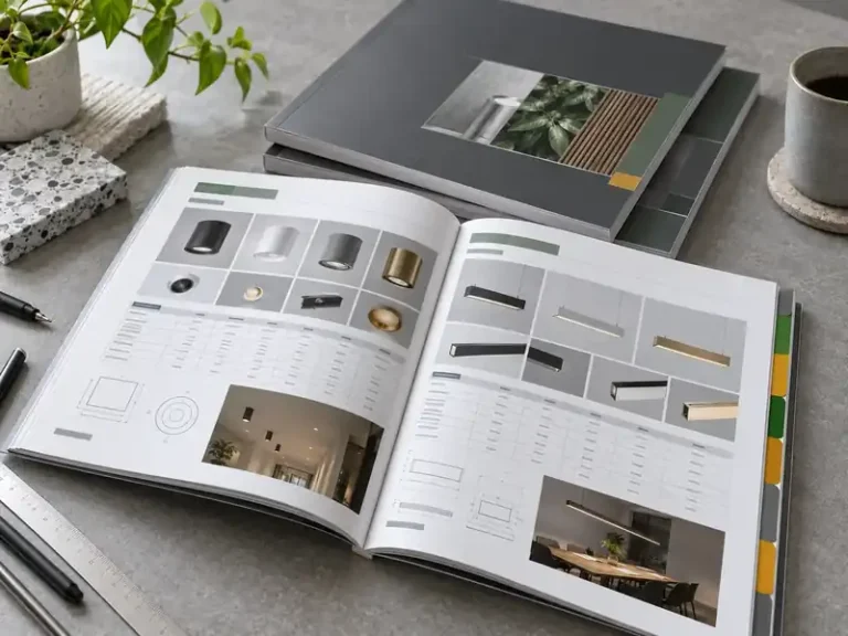 Custom product reference booklets with organized product families, specifications and colored section tabs