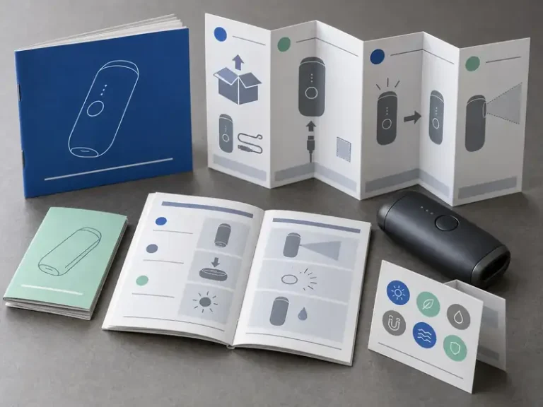 Compact quick reference manuals and accordion guides for product operation