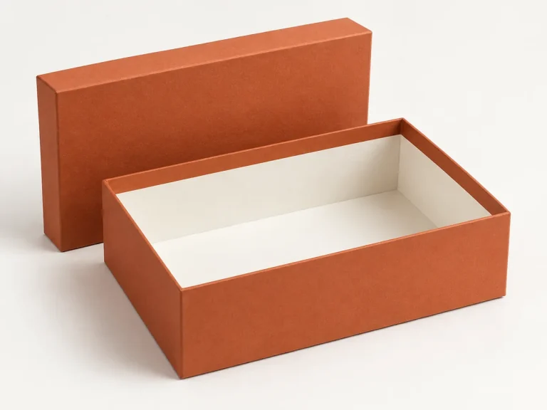 Terracotta two-piece rigid box with warm white interior
