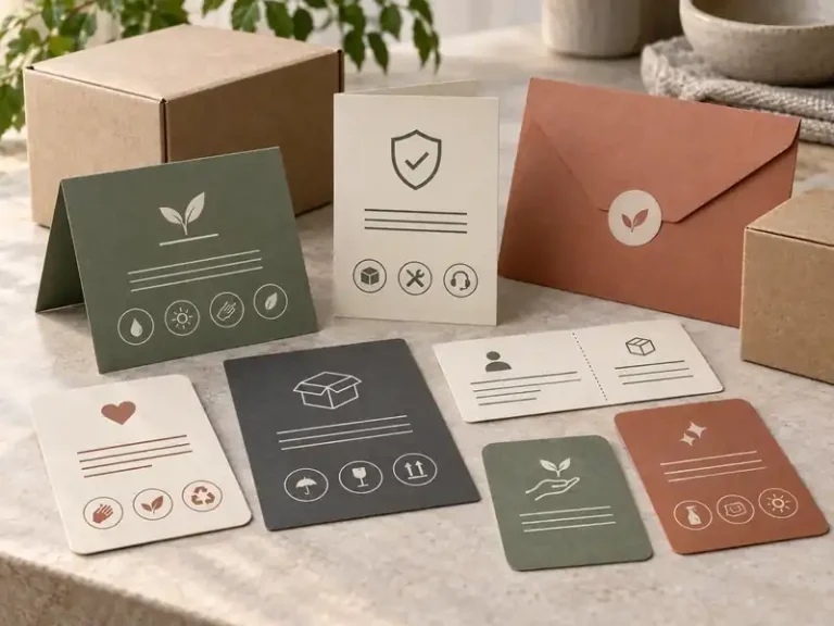 Coordinated warranty, care, registration and support card assortment with blank packages